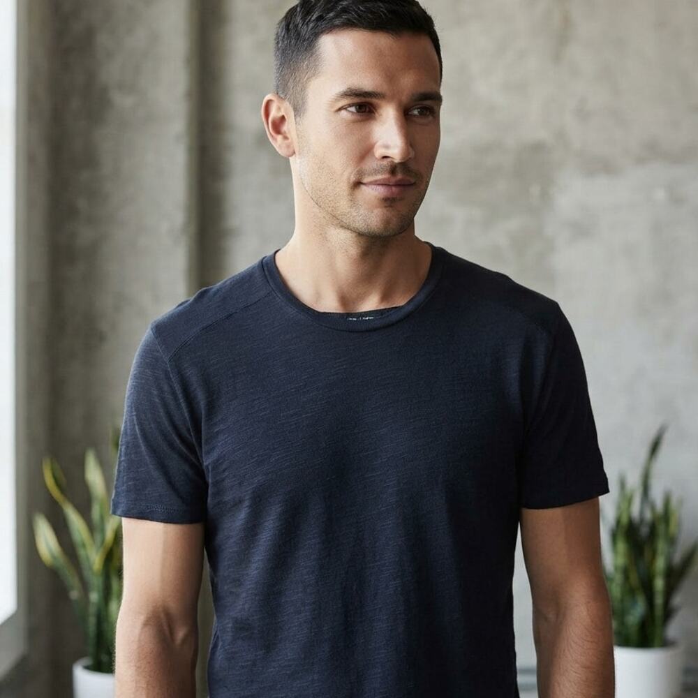 Wings + Horns Dark Navy Blue Slub Cotton Crewneck T-Shirt Men's Size L